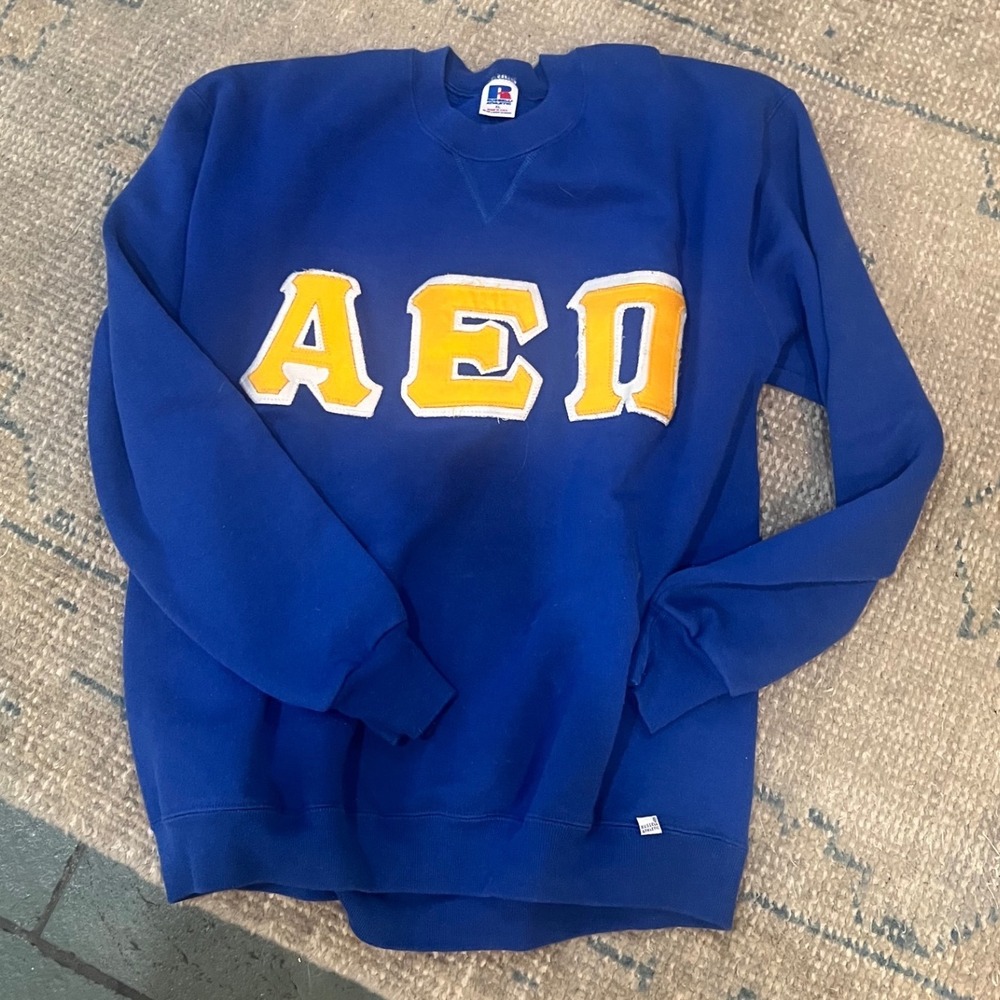 Vintage Russell Athletic AEPi Sweatshirt Mens XL Blue Greek Letter Crewneck USA